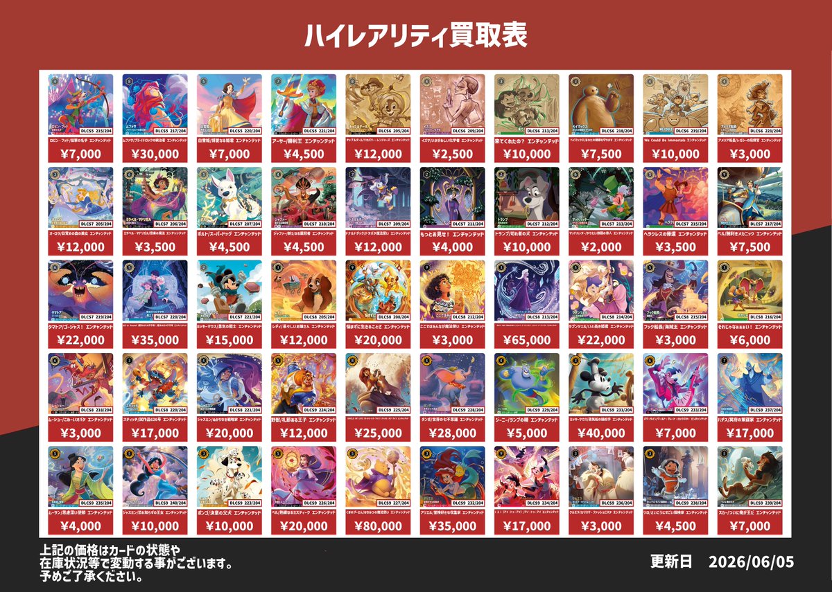 ディズニー・ロルカナ エンチャンテッド、 プロモ、サプライ買取表です