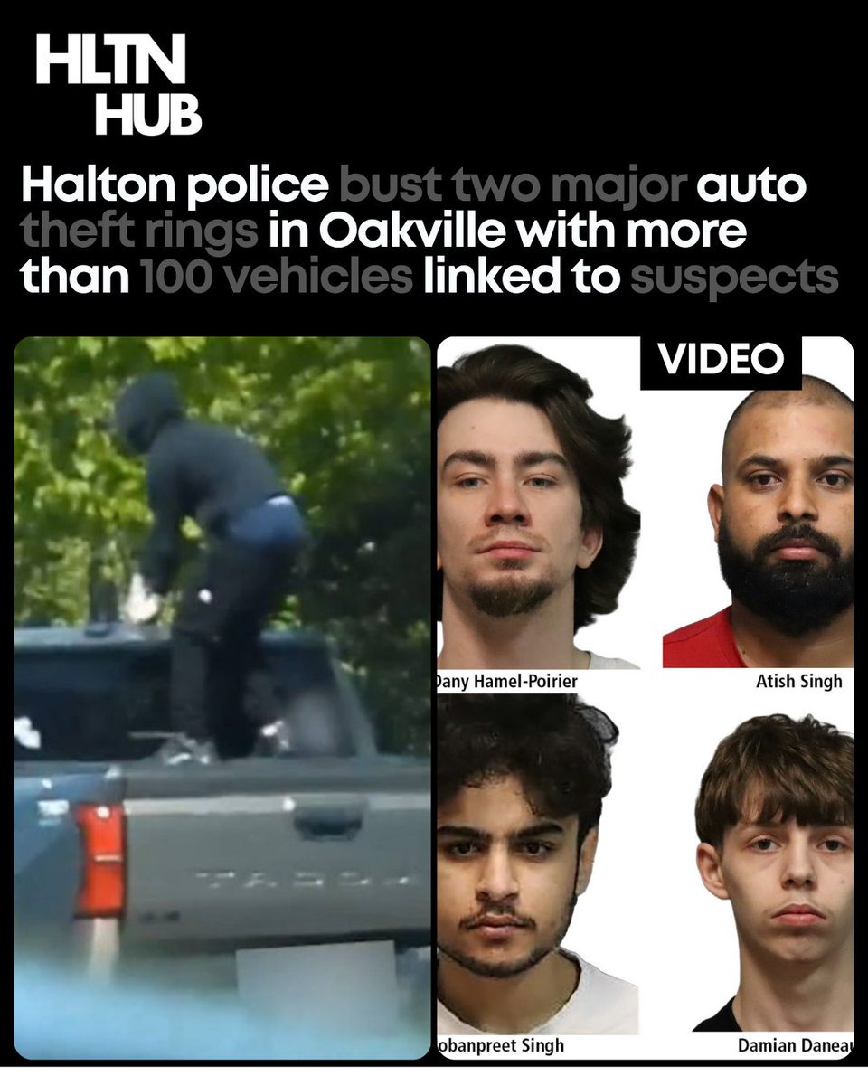 HaltonHub's tweet photo. Halton Regional Police have dealt a major blow to organized auto theft in Oakville with the completion of two separate investigations.

Project Joker began in April 2026 after a Lexus was stolen from the Bronte GO Station parking lot. Investigators identified two Montreal men, Dany Hamel-Poirier, 27, and Damian Daneau, 20, who are collectively linked to more than 100 vehicle thefts across the GTHA. Hamel-Poirier was already wanted by multiple Ontario and Quebec police services at the time of his arrest.

Project Disconnect targeted a separate group responsible for 28 vehicle thefts and attempted thefts from Oakville hotel parking lots since January 1. Two Brampton men, Jobanpreet Singh, 21, and Atish Singh, 26, were arrested May 27 after being caught mid-theft at an Oakville hotel. Police seized a stolen Dodge Durango, OBD readers, blank keys, and break-and-enter tools.

All four accused are in custody pending bail hearings in Milton