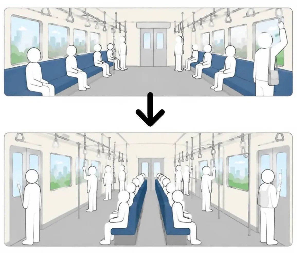 DrawYourFuture's tweet photo. 地铁应该这样设计，要下车的挤在门口更容易出来 https://t.co/o5HGQUqzFy