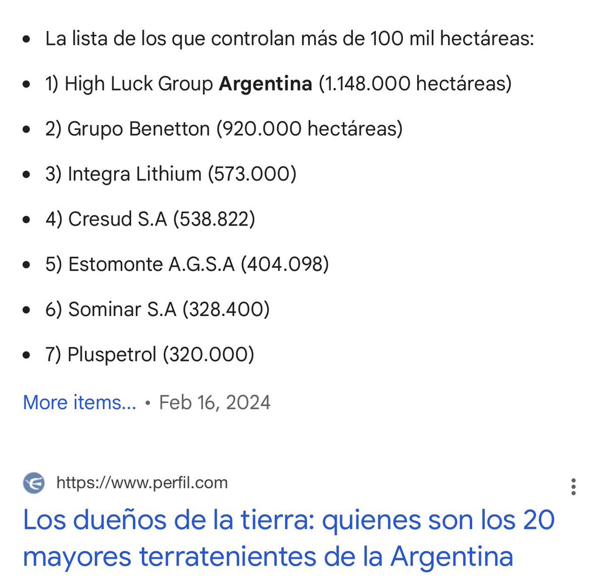vecinorandom's tweet photo. @Carlos_Dimarco Ya lo hacían desde antes, incluso los chinos, con sociedades creadas aca. Pensá si High Luck Group va a ser el nombre del mayor terrateniente argentino 😂 https://t.co/d2snNAl1uu