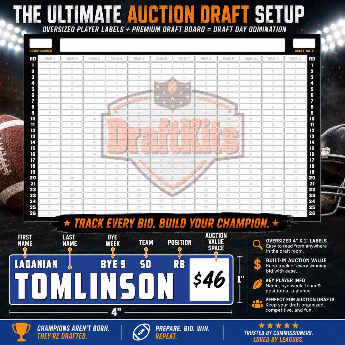 DraftKits1's tweet photo. Use code 26X for 10% off your order! #draftkits #draftboard #football #fantasyfootball #nfl #sports https://t.co/IhE7E0gc3j