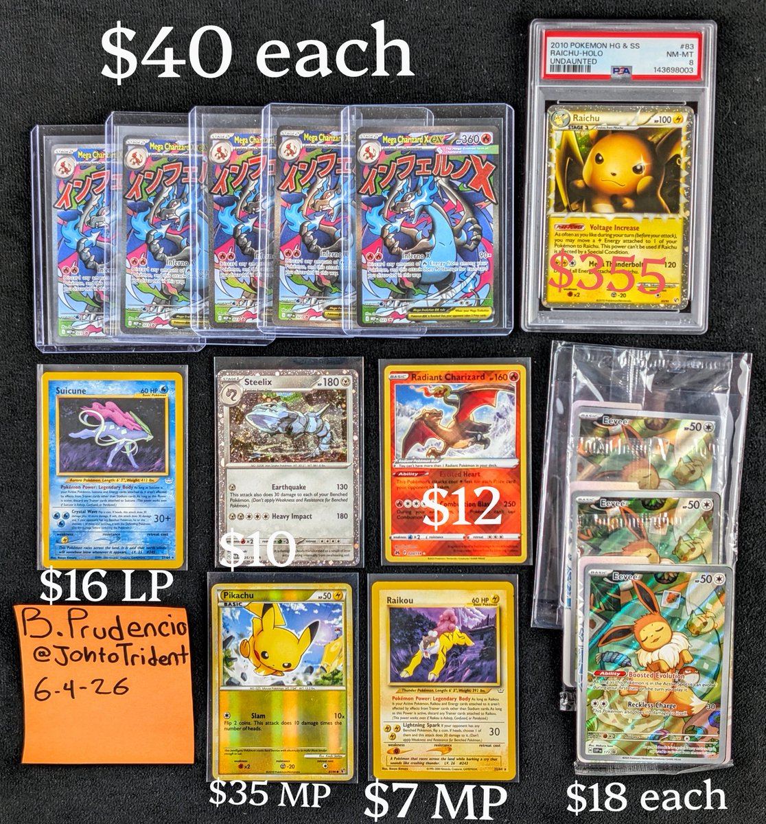JohtoTrident's tweet photo. cool cards in need of new homes! prices in photo

Raichu's last solds were $418, $435, $400, and $455 👀 $355 is a steal 🔥last time im posting it before selling to my LGS! 

+$1.50 PWE
+$5 BMWT

@BUYSELLTRADETCG @CardboardBanger @TattooedBST @trapshopBST https://t.co/tIE05oWw7i
