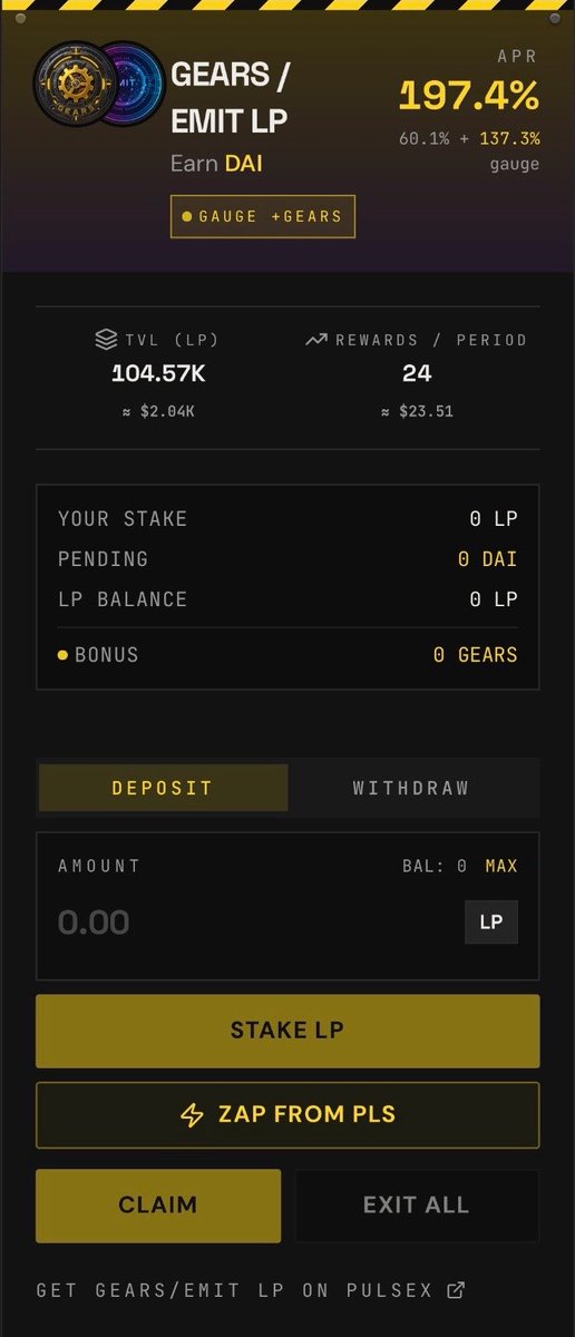 Pulse_Machinery's tweet photo. 🤝PARTNER SPOTLIGHT!🤝

Did you know that you could stake GEARS-EMIT LP on our website to earn almost 200% APR!? 👀

Big shoutout to our partners over @EMITfarm, and #LFG Gearheads! ⚙️🔥

👇👇👇
https://t.co/m9CLTTQ0O3

#PulseChain https://t.co/OUoSNLubuW