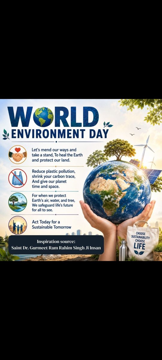 GurbhalK's tweet photo. The environment is the basis of our life. It is our responsibility to protect it. #WorldEnvironmentDay reminds us that we must protect it and keep it safe for the future. Inspired by Sant Gurmeet Ram Rahim Singh Ji, DSS devotees are helping to make the earth greener planting tree https://t.co/z5VO8WYoSw