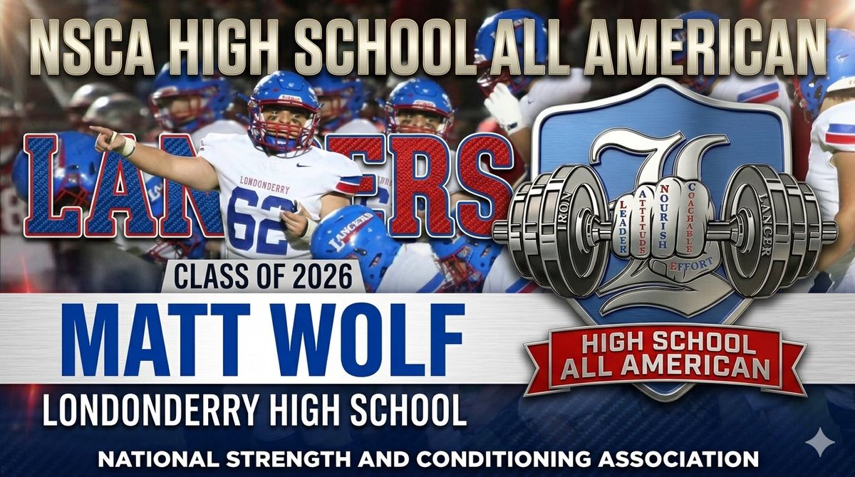 Lancer_Power's tweet photo. Congratulations Matt Wolf for earning recognition as @NSCA High School All American 2026!  #Earned https://t.co/OVezAVB03h