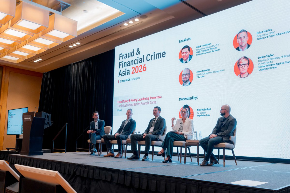 trmlabs's tweet photo. Fraud today, money laundering tomorrow. The infrastructure connecting them is the same — and it's industrializing.

TRM Labs' Jonno Newman joined the panel at #FFC2026 this week to unpack scam factories, mule networks, crypto flows, and the professional gatekeepers exploiting major financial hubs. @RegulationAsia