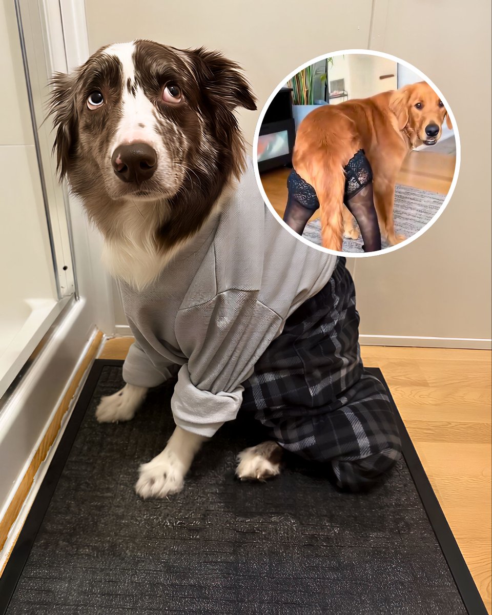 HumorTV__'s tweet photo. Dog owners are publicly humiliating their pets by making them wear the exact things they stole https://t.co/90d4b91NCx