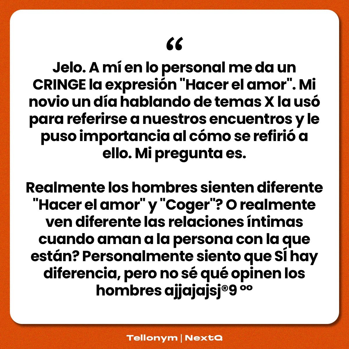 nextqpls's tweet photo. -En lo personal- "hacer el amor" es la forma romántica, de novela, suave y comprensiva si se quiere.

"Coger" es cuando toca porno de verdad, o no tanto por sentimiento sino por ganas. https://t.co/SYfa4gDhUe
