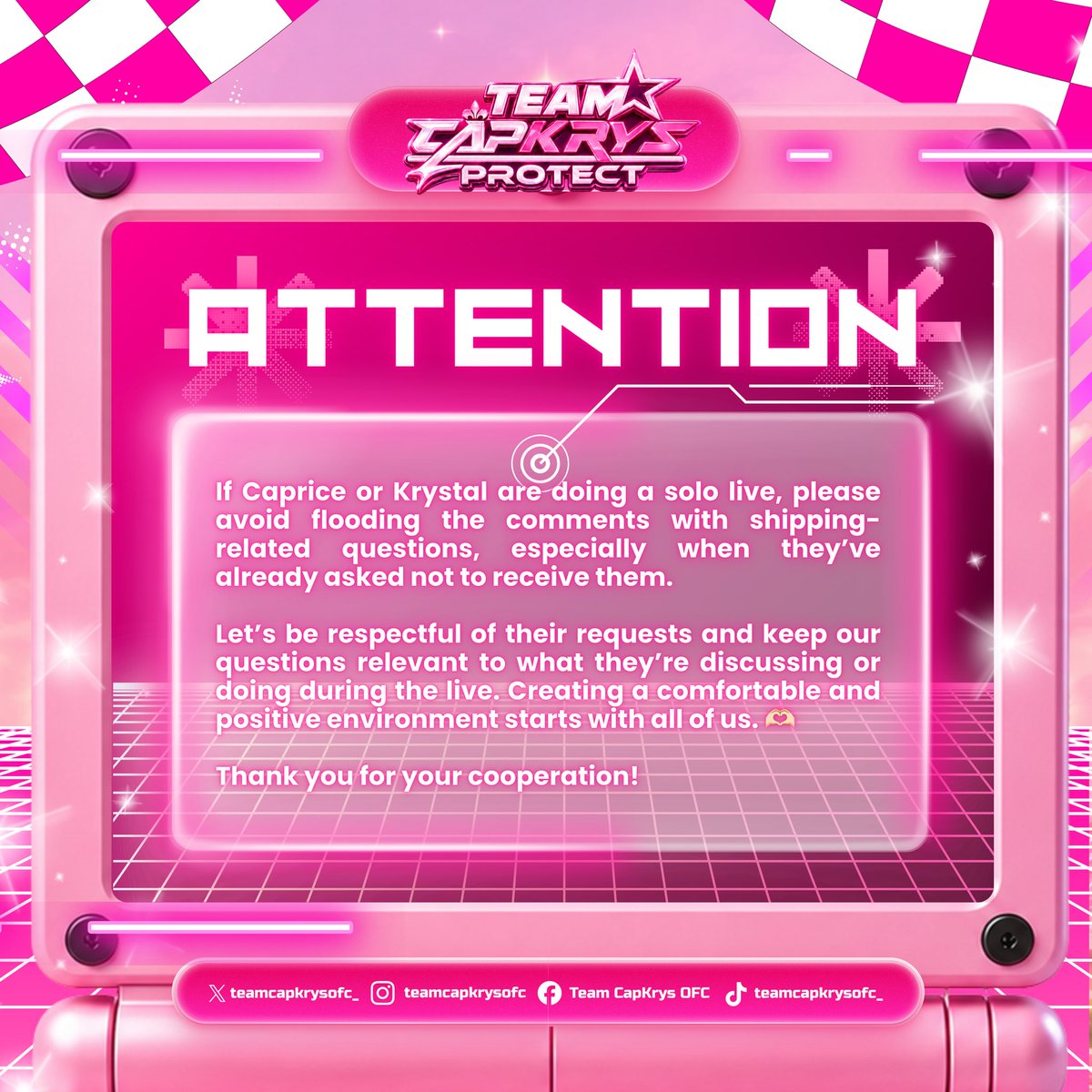 capkrysprotect_'s tweet photo. A quick community reminder. 🩷✨

Let’s support with respect, understanding, and consideration at all times.

#CAPKRYS https://t.co/3E12dbV61m