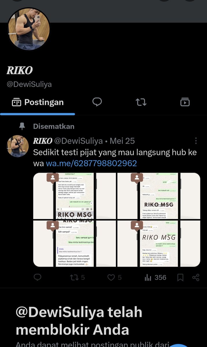 RikoSeiya99's tweet photo. [Thread] --- PENIPU !!! ---

Akun model gini, biasa tukang tipu + morotin duit lu + doxing. Hati-hati dan waspada #gayjogja #bojogja #availjogja #jogja #pasutrijogja #terapisjogja #pijatjogja #pijatbandung #pijatsolo https://t.co/ZVLSlfOSQ8