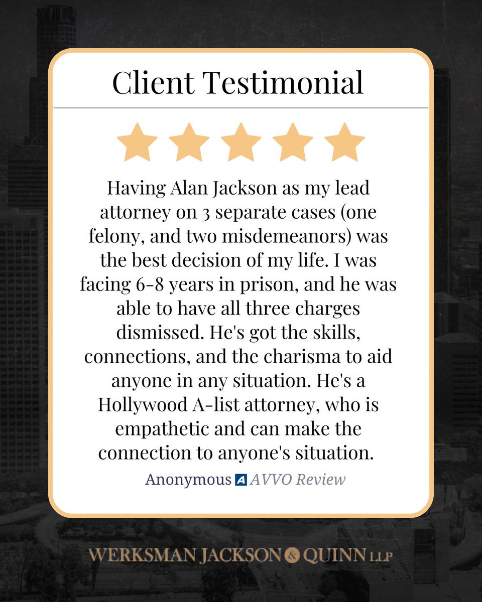 WJQM_LLP's tweet photo. At Werksman Jackson & Quinn LLP, we are proud to have earned the confidence of clients facing serious legal challenges. Their trust motivates our relentless advocacy. Visit our site to learn more about our experience and results.

https://t.co/KxWXqL68M4

#WerksmanJacksonandQuinn #CriminalLaw #LALawyers #LosAngelesLawyer #CriminalDefense