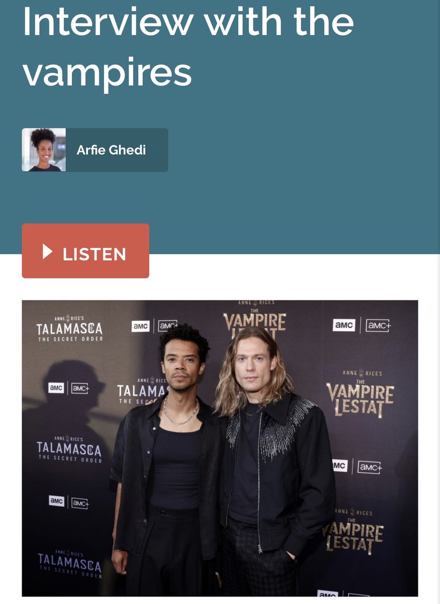 iwtvupdates's tweet photo. Rolin Jones, Jacob Anderson, and Sam Reid were guests on NPR's 1a podcast this morning, chatting about Anne Rice's vision and the upcoming season of #TheVampireLestat!

Listen here: https://t.co/mNEyf1cUTx https://t.co/ycCN4TCLmd