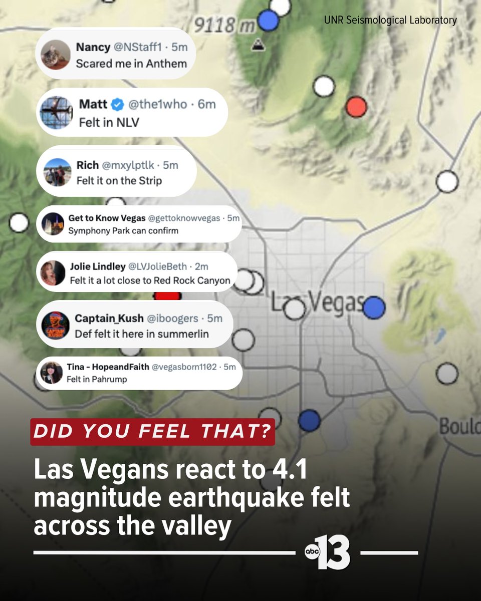 KTNV's tweet photo. Dozens of people called the Channel 13 newsroom to report feeling shaking in much of the valley, including Spring Valley and as far as the Lakes area. https://t.co/kQXUARzGSt https://t.co/4nXRNXH0YX