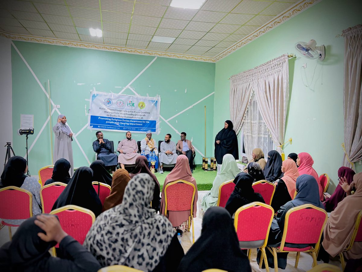 NuurPolitical's tweet photo. The Ministry of Religious Affairs and Endowments of the Republic of Somaliland, in collaboration with the National Youth Umbrella Organization (SONYO) and the Somaliland Deaf Association, organized a religious session for a number of hearing-impaired youth. https://t.co/21k01Dy3O3