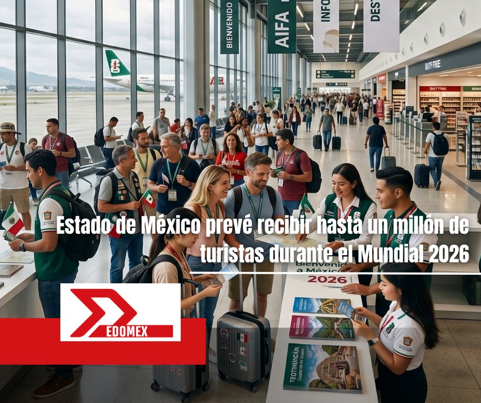 EdomexME's tweet photo. ⚽ El Estado de México se prepara para recibir hasta un millón de turistas durante el Mundial 2026. Destinos como Teotihuacán, Valle de Bravo y Tepotzotlán podrían convertirse en algunos de los grandes protagonistas de la fiesta futbolística.
https://t.co/wdx0Lvp1YI https://t.co/NYhLlbrqvO