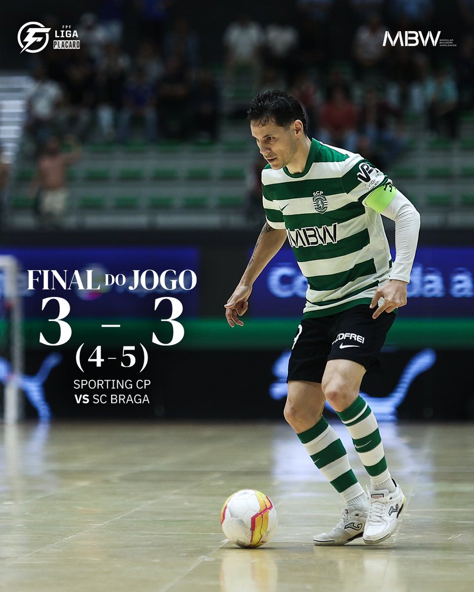 SCPModalidades's tweet photo. #FutsalSCP | ⏹️ Derrota no 2.º jogo da meia-final da Liga Placard. Vamos com tudo para o Jogo 3, Leões ⚔️

⚽ Zicky Té (2) e Pauleta.
🟢 3-3 (4-5) 🔴 // #SCPSCB https://t.co/HGpktKdhu4