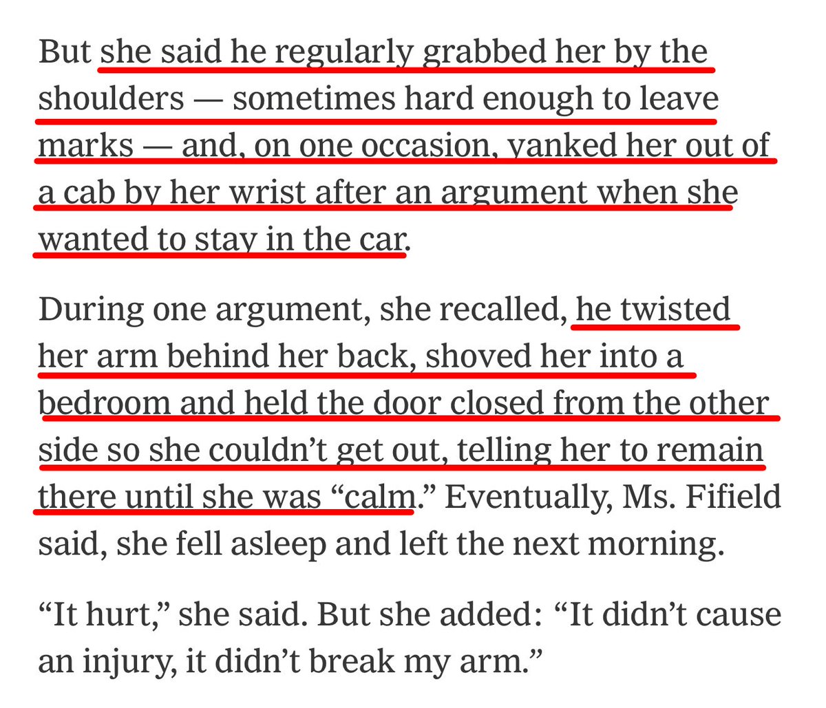 TheSWPrincess's tweet photo. Really gross and disgusting how many men are saying Platner's violent talk and behavior is no big deal. 

He twisted an ex girlfriend's arm behind her back, shoved get in bedroom and locked her in there overnight, refusing to let her out until "she was calm".

He also yanked her out of a cab by her wrist.