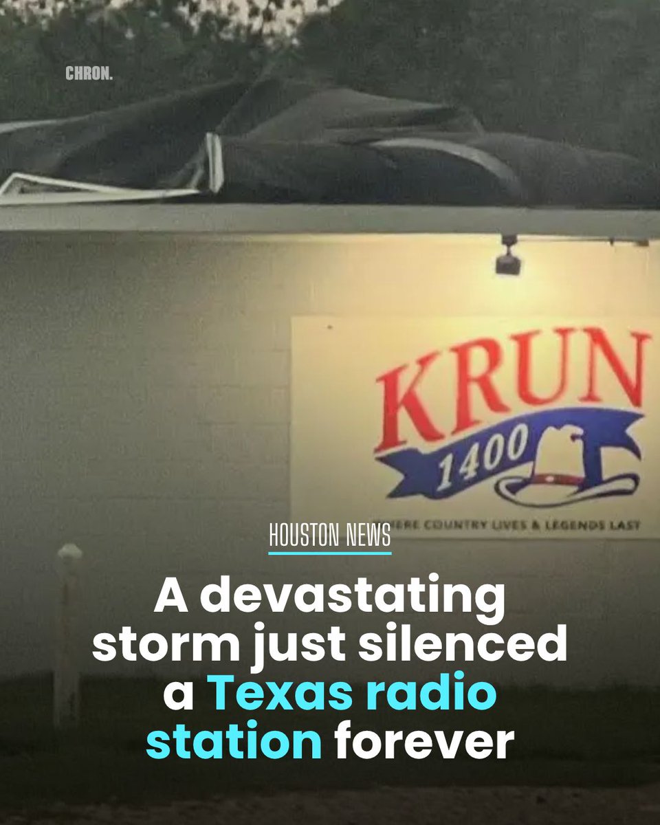 chron's tweet photo. 📻️ A Texas radio station survived 79 years. Then came the storms.

A West Texas country station that had been on the air since 1947 is signing off for good after severe storms tore into its building and flooded equipment rooms. KRUN-AM’s final song? George Strait’s “The Cowboy Walks Away.”

Read more at https://t.co/ZMAxFCBD06

#houston #texasradio #westtexas