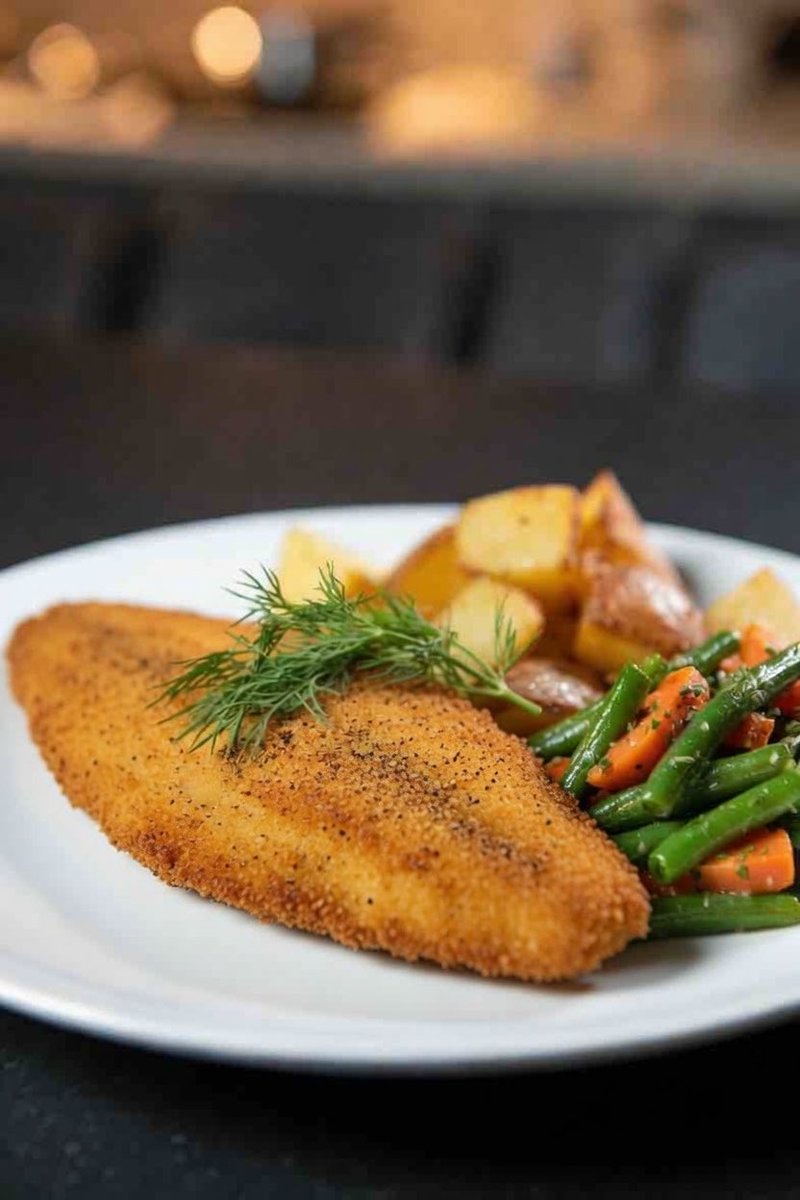 DmdPkConsulting's tweet photo. Golden Herb-Crusted Walleye Fillet - Baked crisp outside &amp; flaky inside. Served with roasted potatoes, green beans, carrots &amp; fresh dill. https://t.co/m4QB4Vqonr