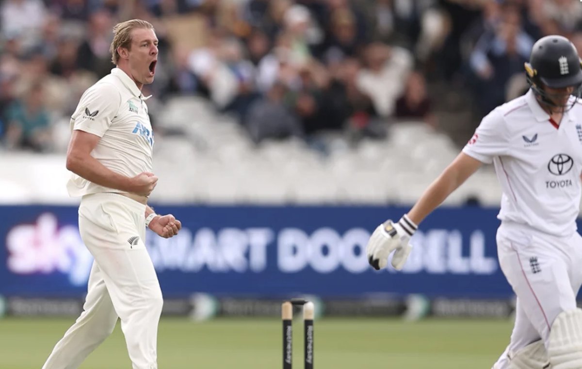CricketCrowd's tweet photo. REPLAY THE MOMENTS Robinson hits back after Jamieson mows down England: 1st Test, Day 1 (Lords)
Kyle Jamieson took five wickets as England and New Zealand traded blows on a captivating opening day of the first Test at Lord’s.
https://t.co/eFFv0danDx
#ENGvNZ #NZvPAK https://t.co/E5aE2ofm0m