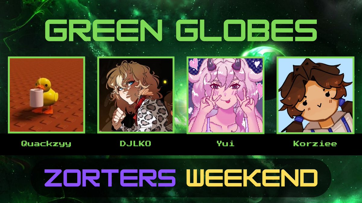 YuiThaWitch's tweet photo. Introducing Green Gators
@BomSona @GihcGihc3 @Nealice_ @YuiTheWeeb 

Introducing Green Globes
@QuackCl @djlko2 @YuiTheWeeb @korzieetv 

Watch Gators Play DMG 13th June 4pm EST
Watch Globes Play Cosmo 14th June 5pm EST https://t.co/KZUPi5DAU5