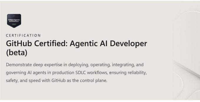 RoundtableSpace's tweet photo. GITHUB JUST CERTIFIED THE AI JOB OF THE FUTURE

* GH-600 formalizes the “Agentic AI Developer” role — engineers who build, supervise, and deploy AI agent systems
* As companies adopt agent-driven workflows, knowing how to orchestrate AI may become as valuable as writing code itself