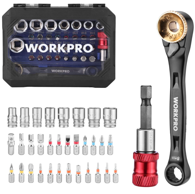 workpro_tools's tweet photo. Tight space? No problem. Take a look at the 34-Piece 1/4" Mini Ratchet Wrench Set!

✔ 72-tooth 
✔ 90° right-angle design
✔ Compact low-profile access- stick it in a glovebox! 
✔ https://t.co/E2U2KskQGS

#WORKPROTools #MiniTools #RatchetSet #toolsofthetrade #sockets https://t.co/lyMP1egpVw