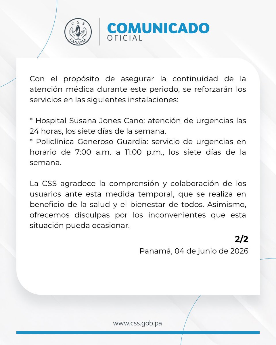 CSSPanama's tweet photo. #ComunicadosCSS | Policlínica Manuel María Valdés cerrará temporalmente por fumigación integral https://t.co/hINRQZMiPF