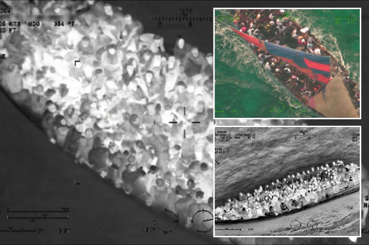 nypost's tweet photo. Wild Coast Guard photo shows 240 illegal migrants packed onto tiny, sinking boat https://t.co/WYJfrJ85gG https://t.co/4dK2WFRSGe
