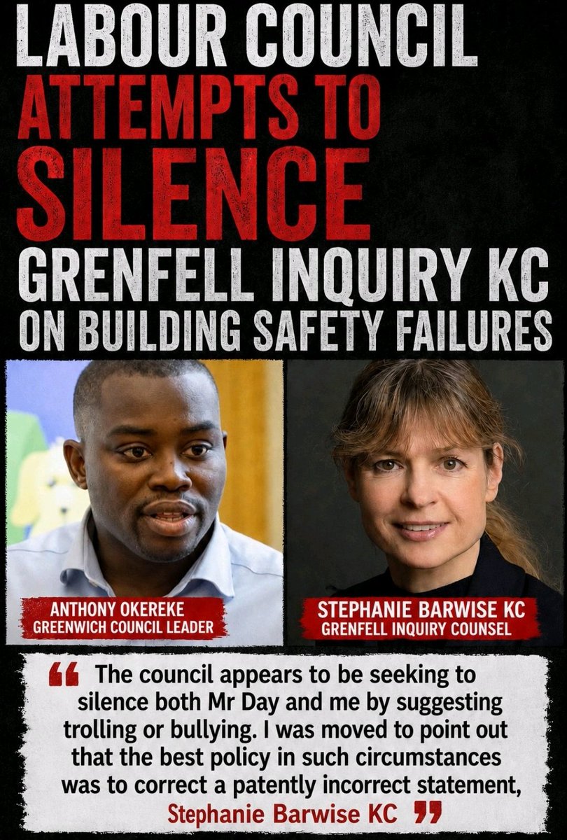 LibDemSteve's tweet photo. @team_greenhalgh @raq_residents @Royal_Greenwich @greenwich_wire Grenfell council building safety failures are happening again in Royal Borough of Greenwich. 

The Council Leader, Anthony Okereke has attempted to silence Grenfell Inquiry Counsel Stephanie Barwise KC.

https://t.co/fojvQviwi9 https://t.co/UOPi78Tbcz