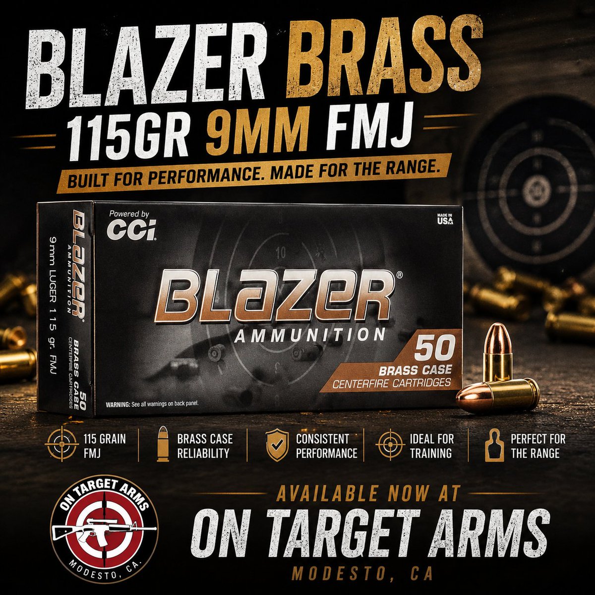 OnTargetArms's tweet photo. 🔥 AMMO ALERT! 🔥

Blazer Brass 115gr 9mm FMJ bulk packs are BACK IN STOCK and we've received a HUGE shipment!

We're currently running a promotion on Blazer Brass 115gr and inventory is expected to move FAST.

📞 Call the shop for current pricing and details on the promotion. https://t.co/uy4pbwUdye