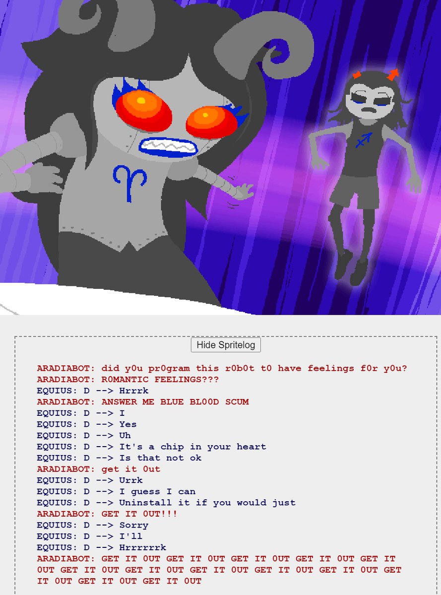 junesolsprite2's tweet photo. this is a textual rape. inserting himself into the body of a woman, forcing her to love him. her outfit has puffy sleeves, reminiscent of a maid outfit, a type of "butler"; he gave her highblood features. aradiabot is, for all equiuses intents and purposes, a whitewashed sex doll https://t.co/kyjPYmIhte