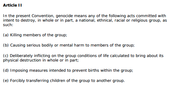 MajorGrubert's tweet photo. @ZachLewis3187 Israel has committed genocide, Zach. 
It's carried out a (a)-(e) within Art 2 of the genocide convention, and has done so with the specific intent of destroying Palestinian society in whole or in part. https://t.co/C78qnl8Uos