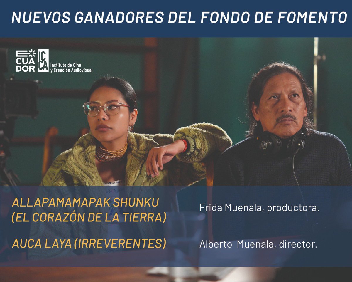 icca_ec's tweet photo. Frida y Alberto Muenala, del pueblo kichwa Otavalo de Imbabura. Hija y padre unidos por el cine. 

Alberto, uno de los maestros de la historia del cine ecuatoriano y director del destacado largometraje de ficción en lengua kichwa, “Killa” (2017).
#GanadoresICCA
#CineEcuatoriano https://t.co/RlGguS7sLb