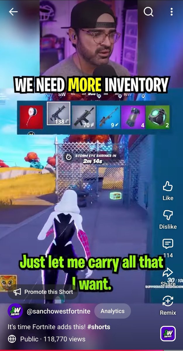 SanchoWest's tweet photo. I made this video 3 years ago asking for more inventory slots in Fortnite.

And we finally got it with the Pocket slot! https://t.co/M2YesRwden