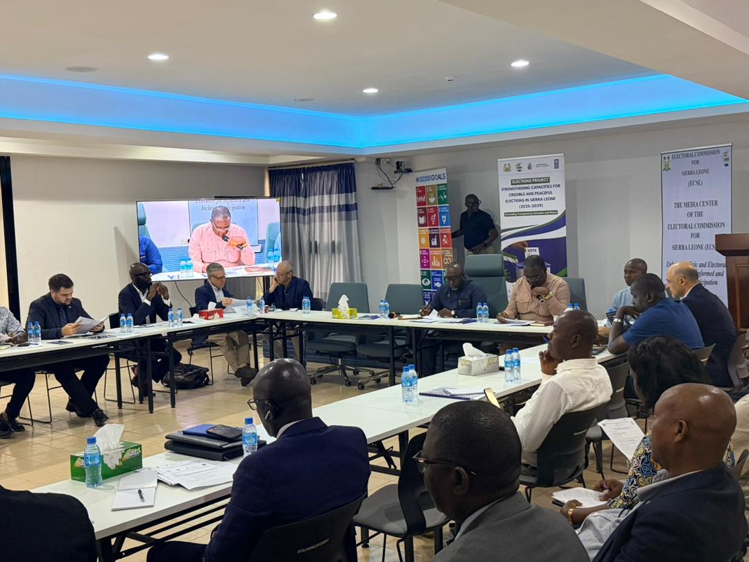 ECsalone's tweet photo. ECSL and UNDP today co-chaired the inaugural Sierra Leone Elections Project Committee meeting, bringing together national institutions, development partners, and diplomatic missions to advance peaceful, inclusive, transparent, and credible elections in Sierra Leone. 🇸🇱🗳️ https://t.co/3kxhcZa5Lf