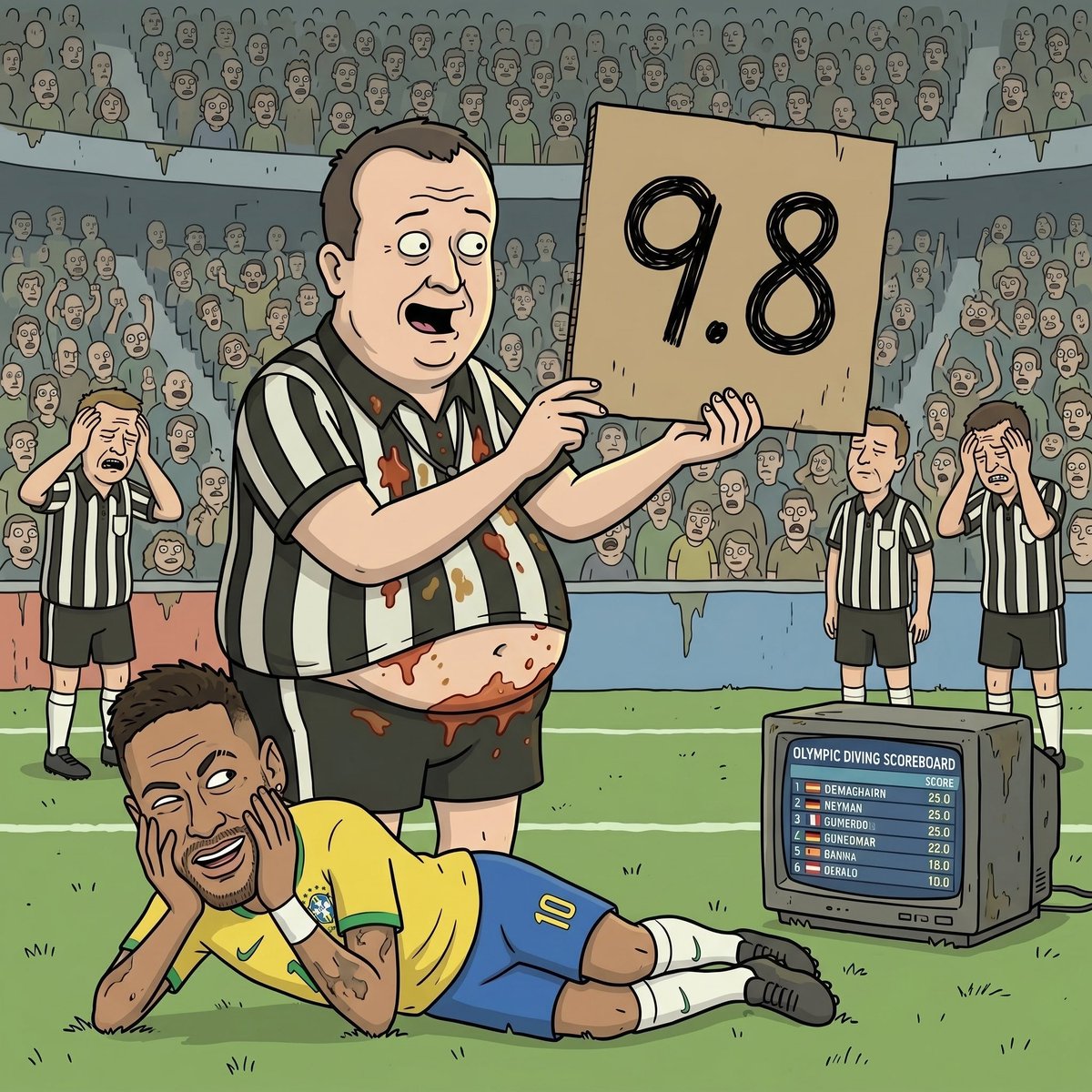 Keithischecking's tweet photo. Managed to escape the VAR room. Neymar good dive. 38th minute. Yellow card? Still checking. https://t.co/ONsJ5KPucH