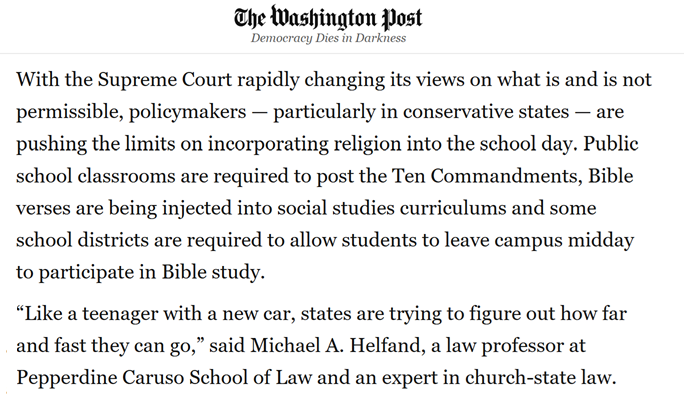 MAHelfand's tweet photo. Grateful to @laurameckler for taking the time to speak with me for her latest (along with @laurenmlumpkin)  @washingtonpost article, "The Sweeping Ways Religion Is Mixing with Public Education."
 https://t.co/YK0IbziQ3X https://t.co/yoJxUTKXya