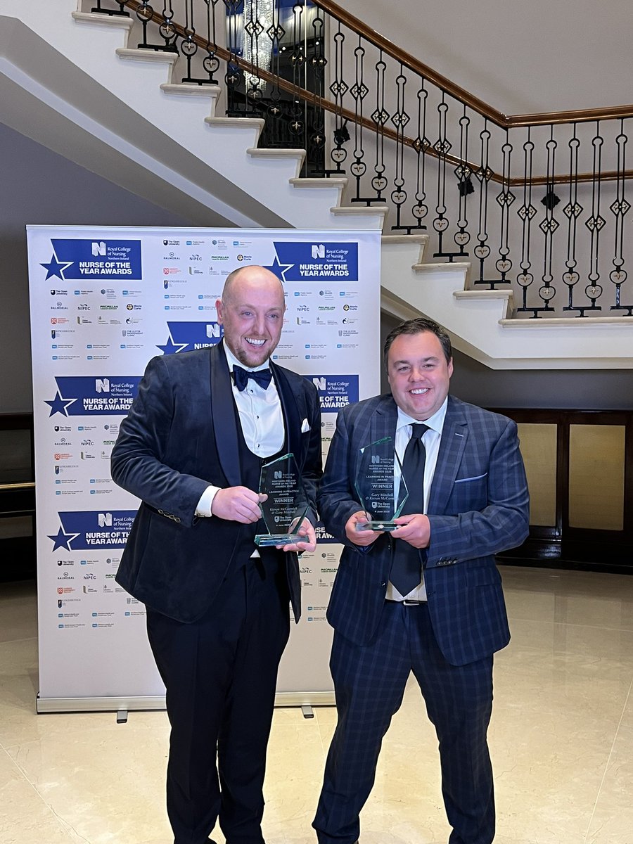 BalmoralHealth's tweet photo. An absolutely massive congratulations to our Kieran &amp; Gary for WINNING the Learning in Practice Award for their Ambition to Success programme at Queen’s University Belfast!👏💙❤️

We are SO proud of you Kieran and Gary! This award is so well deserved!🏆

@RCN_NI https://t.co/Oyep5pbkX1