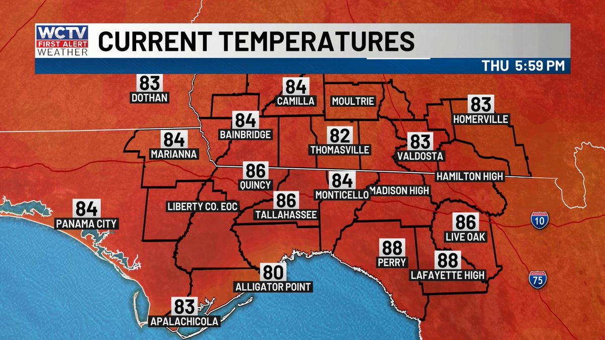 WCTVFirstAlert's tweet photo. Here's a look at the temperatures across our area. #FLwx #GAwx https://t.co/sgk1h5vyc1