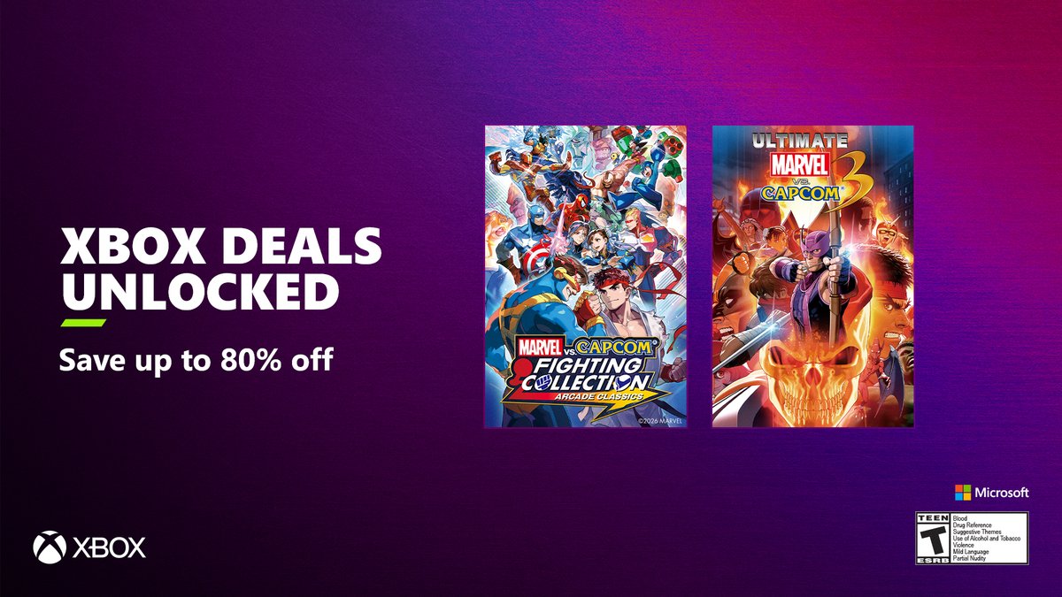 CapcomUSA_'s tweet photo. Prepare for the fights of your life with these Marvel vs. Capcom titles discounted up to 80% off during the Xbox Deals Unlocked sale! Enjoy a collection of arcade classics, or duke it out in the ultimate showdown!

🕹️ https://t.co/3zNMM3eSAF
3️⃣ https://t.co/TZFvFBzYse https://t.co/VrArEoTo1Y