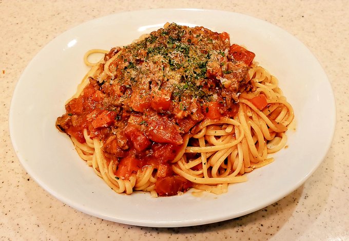 たっぷり野菜のわんぱく盛りミートソースパスタ🍅🥩🍝 