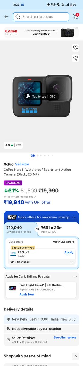 sanketunbox's tweet photo. Hey @Flipkart and @GoPro,

A GoPro Hero 10 is listed for ₹14,990 by RetailNet on Flipkart, but it's not deliverable to my location or any major city I checked.

If customers can't actually buy it, why is the listing still live?

#Flipkart #GoPro #RetailNet #flipkartScam https://t.co/ctKhuRJK4B
