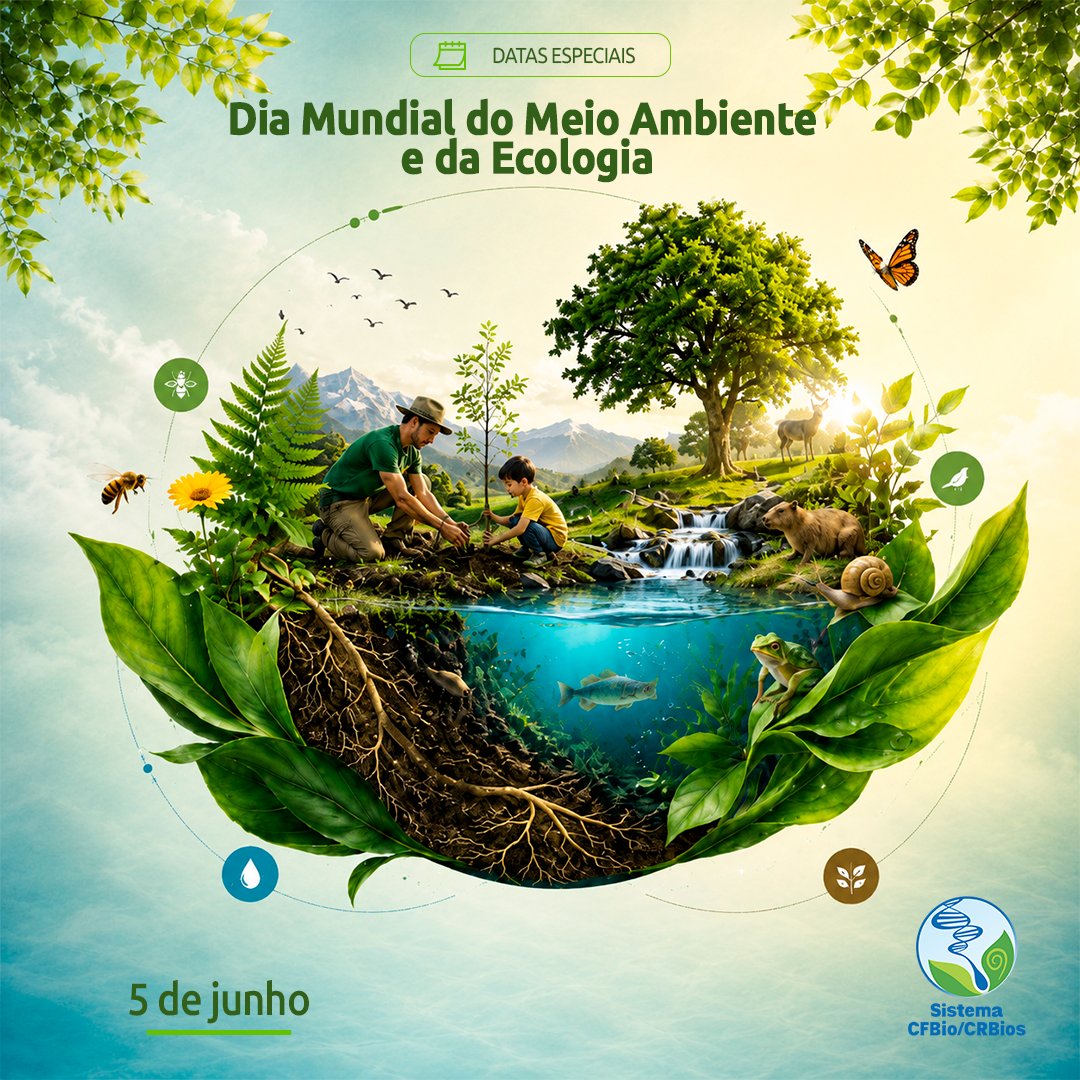 CFBio's tweet photo. 🌎🌿 Em 5 de junho celebramos o Dia Mundial do Meio Ambiente e o Dia da Ecologia, data que remete à Conferência de Estocolmo (1972), marco da agenda ambiental global. Preservar a biodiversidade e os ecossistemas é cuidar das conexões que sustentam a vida no planeta. 🌱💚 #MeioAmbiente #Ecologia
