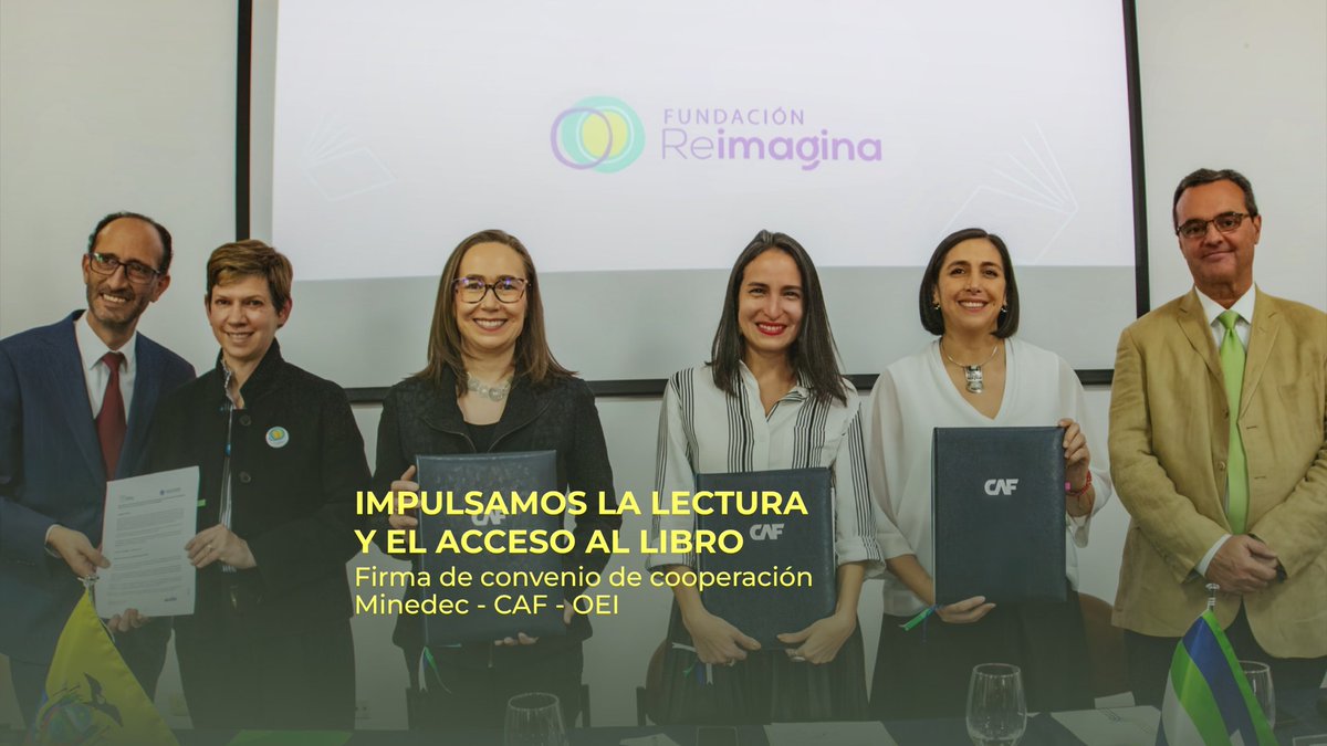 Cultura_Ec's tweet photo. La viceministra de Cultura y Patrimonio, @RominaMProcel, participó en la suscripción de convenio de cooperación para el fomento del libro y la lectura entre el MINEDEC, CAF y la OEI, una alianza estratégica que fortalecerá las políticas de promoción lectora en el país. https://t.co/Jnk30lJJub