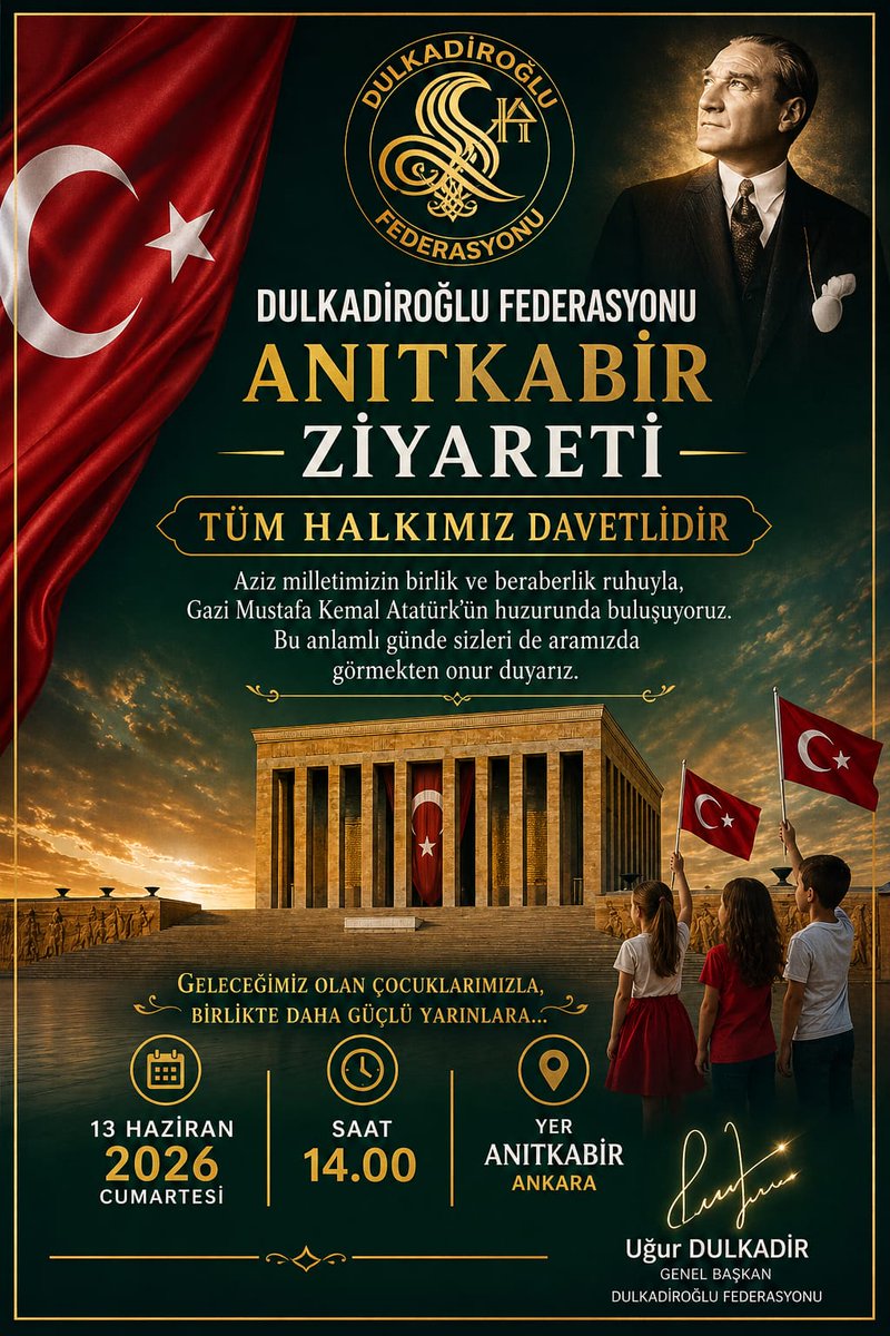 idulkadiroglu1's tweet photo. Geleceğimizin teminatı olan çocuklarımızla birlikte daha güçlü yarınlara yürümek için tüm halkımızı bu anlamlı ziyarete davet ediyoruz.
​ 13 HaziranCumartesi Saat:14.00Anıtkabir
​Sizleri de aramızda görmekten onur duyarız. 
​#DulkadiroğluFederasyonu #Atatürk #Ankara https://t.co/Gsm2nwSgUz