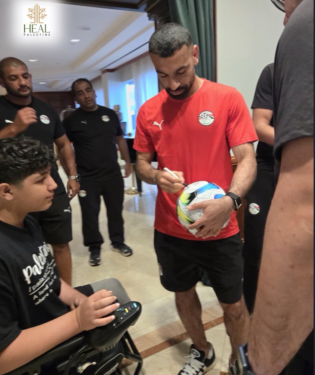 landpalestine's tweet photo. Mohamed Salah has visited Palestinian child who lost his leg during  the Israeli genocide in Palestine https://t.co/k8w7V5L56f