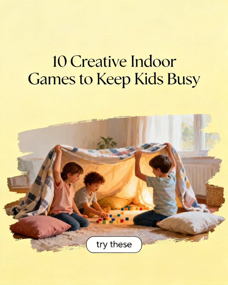 FamilyQuotes24's tweet photo. Keep kids happily busy indoors with these 10 creative games.
Perfect for rainy days or playtime, discover fun activities.
Try these now: https://t.co/QyEC2JR1WK
.
#life #lifestyle #family #parenting #momlife #familylife #parentingtips https://t.co/yAWj0oSu2V