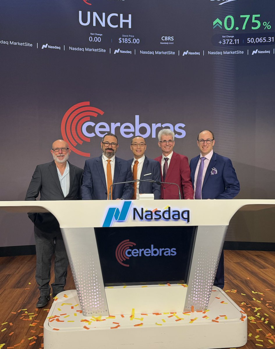 andrewdfeldman's tweet photo. Last month, @cerebras IPO'd in the largest semiconductor IPO in history. 

In 2016, we started with a vision, a little bravado, and two contrarian bets.

We saw AI on the horizon.
And for computer architects, big new workloads are exciting opportunities.

Absent a new workload, the status quo dominates.
For nearly 30 years the server chip market was a two company game.

@intel & @AMD's x86 chips had powered every PC and laptop and most servers for generations.
It was nearly impossible to break in.

But when mobile computing emerged, neither Intel nor AMD won any share.

@Arm won it all.
A new workload.
A new winner.
15 years later, the cell phone processor market is 100% ARM.

The same had been true for graphics workloads.
The obvious answer would have been for existing x86 processor companies to win.

But a new player -- Nvidia won -- with a new part.
A part optimized exclusively for graphics.
A Graphics Processing Unit, the GPU.

With history as our guide, the Cerebras founders bet that AI would be next.
That it would require a new architecture. A dedicated one.

From the ground up, optimized in every way for AI work.
So we set out to build it.
Not a modified GPU.
A clean sheet design.
Designed for AI and only AI.

Our bet was 100% contrarian.
It turned out to be dead right.

Every major shift in computing creates opportunity.

Catching the opportunity requires some vision, bravado, the will to build something new, more time than you planned and a bit of luck.