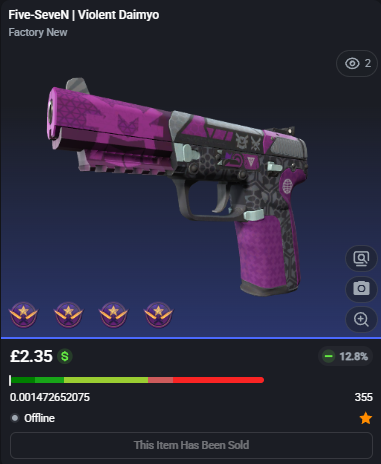 adsyyycs2's tweet photo. Flipped 3 0.00 Violent Daimyo's together today! 😎

0.001 Five-SeveN | Violent Daimyo
✅FLIPPED✅

➡️Bought for: £1.73
➡️Sold for: £2.35

After fees, that's a total profit of £0.57 (33.12%)🤑💵

#csfloat #cs2 #csgo #counterstrike #skins #trading #flipped #profit #roadto5k https://t.co/gnymSgevnW